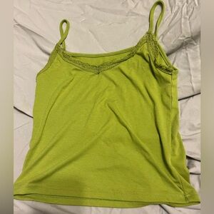 Green tank top with ruffle at the neck